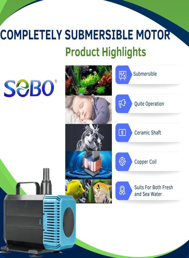 VAYINATO Sobo (WP-5200 | Power : 75W | Output : 3500L/H) | Lift Up to 3 Meter Submersible Water Lifting Pump, Pond and Fountain and Sump Filter Systems Power Head - Image 4